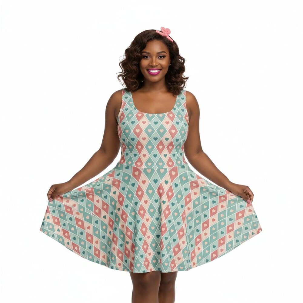 Vintage Pinup Heart Fit & Flare Dress Valentine's Day A-Line Swing - Picture 14 of 14